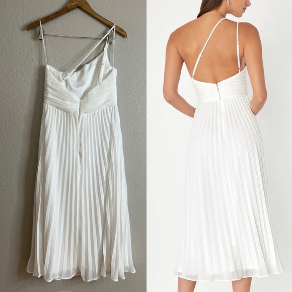 Wondrous Muse White Pleated One-Shoulder Midi Dress - Picture 3 of 6